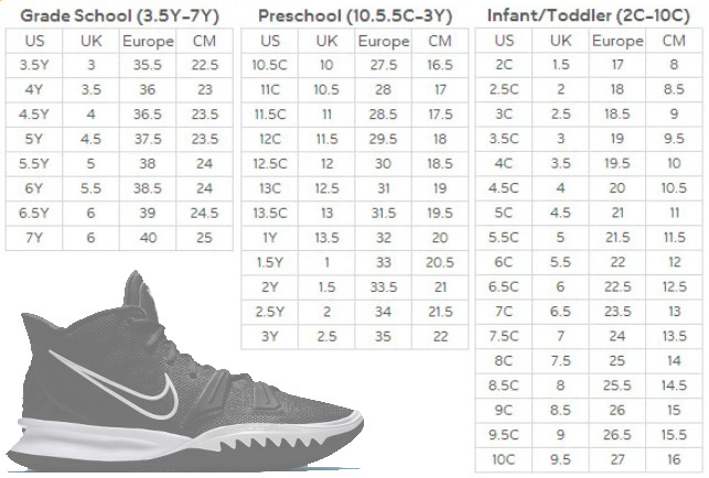 Kids' Nike Shoe Size Chart