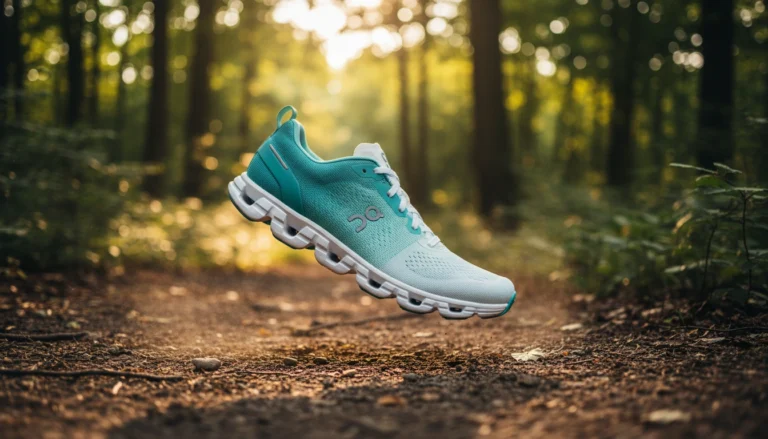 Lightweight cushioned daily running shoe on a trail