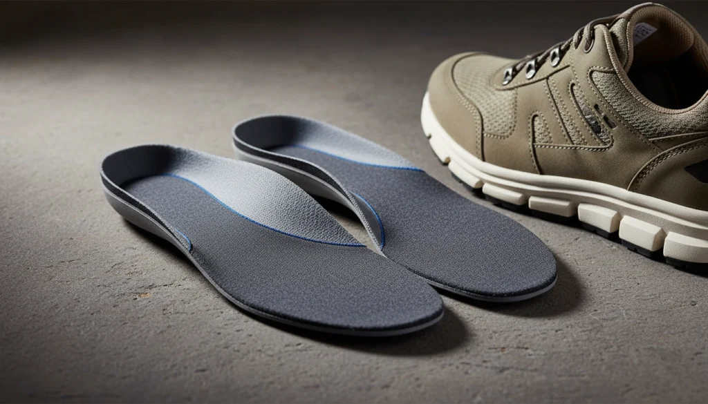 Best Insoles for Flat Feet in 2026: Arch Support That Works 3 Orthotic arch-support insoles for flat feet beside a walking shoe
